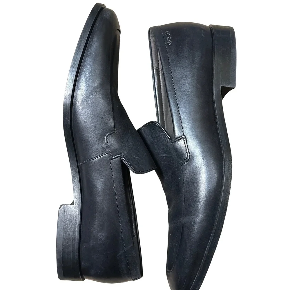 ECCO Loafers Men Size 40‎ Black Genuine Leather Square Toe Slip On Dress Shoes